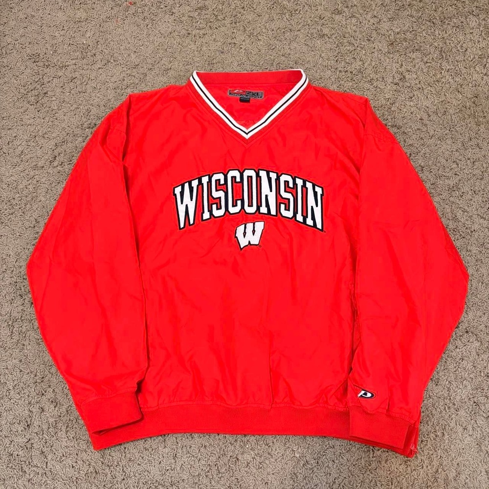 Vintage Pro Player Wisconsin Badgers Windbreaker Pullover Jacket Mens 2XL Red